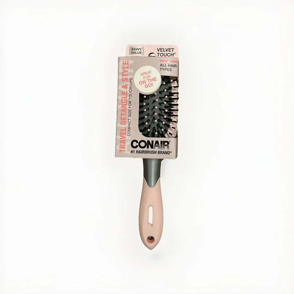 Conair Velvet Touch Hair Brush, Cushion, Mid-Size- Pink Detangle and style brush